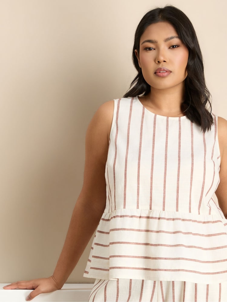 Live Unlimited Cream Striped Linen Blend Button Front Waistcoat - Image 2 of 5