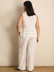 Live Unlimited Cream Striped Linen Blend Button Front Waistcoat - Image 3 of 5