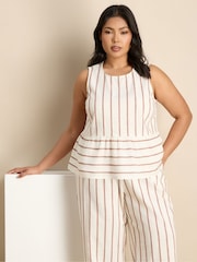 Live Unlimited Cream Striped Linen Blend Button Front Waistcoat - Image 4 of 5