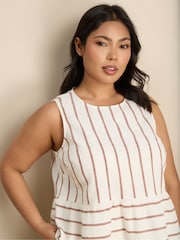 Live Unlimited Cream Striped Linen Blend Button Front Waistcoat - Image 5 of 5