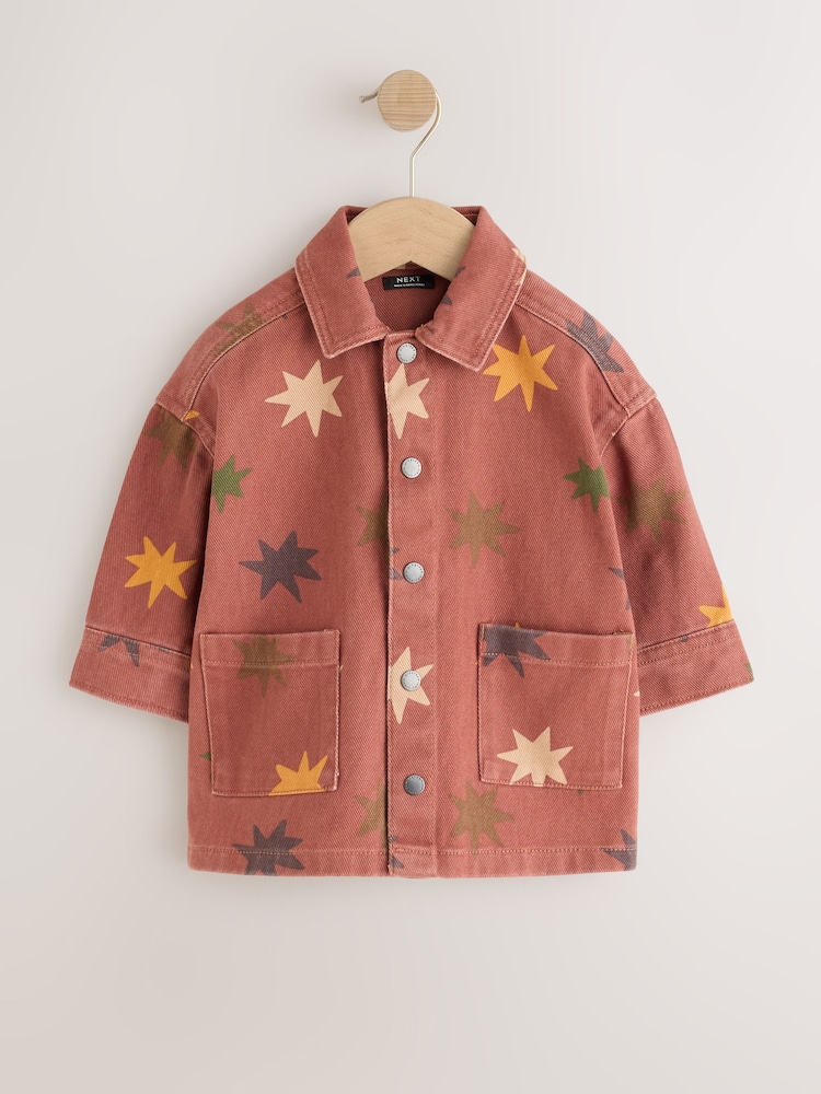 Rust Brown All Over Print Stars Twill Printed Overshirt (3mths-7yrs) - Image 1 of 5 Rust Brown All Over Print Stars Twill Printed Overshirt (3mths-7yrs) - Image 1 of 5
