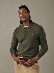 Aubin Green Shore Lambswool Long Sleeve Knitted Polo Jumper - Image 1 of 5