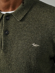 Aubin Green Shore Lambswool Long Sleeve Knitted Polo Jumper - Image 3 of 5