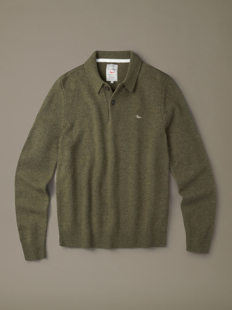 Aubin Green Shore Lambswool Long Sleeve Knitted Polo Jumper - Image 5 of 5