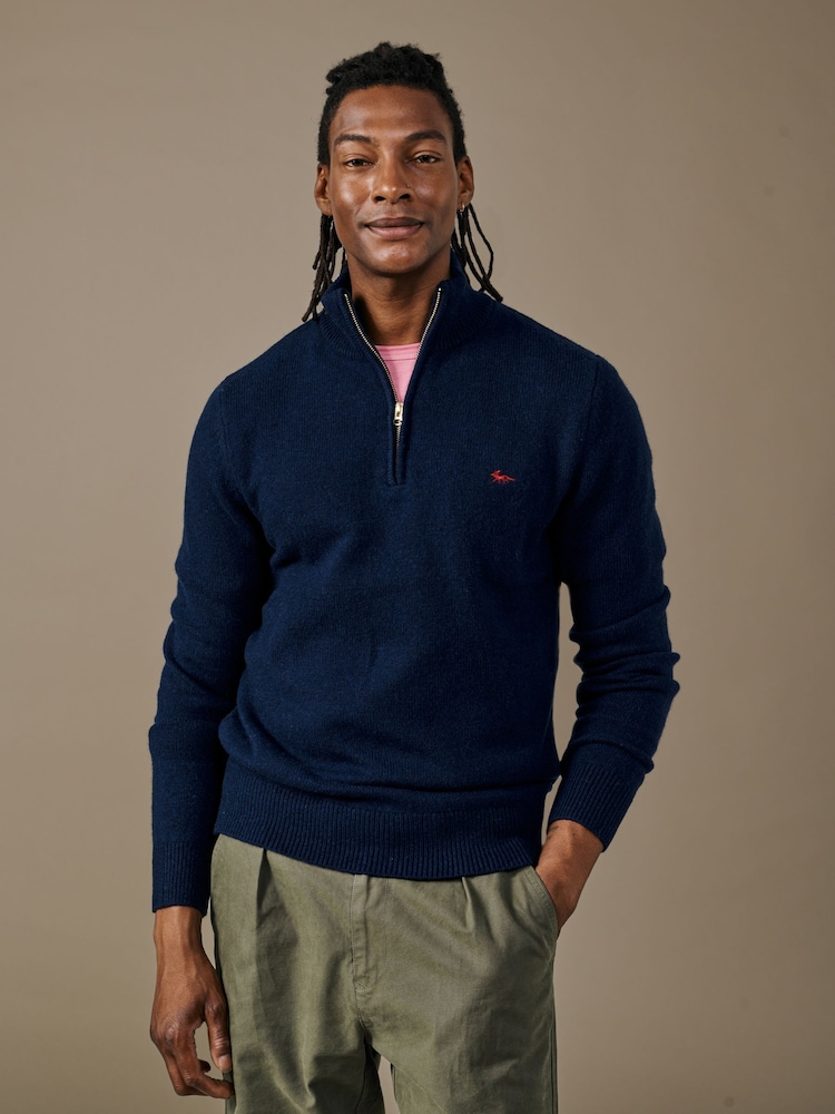 Aubin Blue Pepper Lambswool Zip Neck Jumper - Image 1 of 5