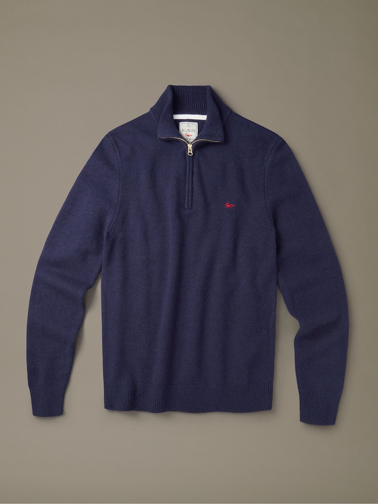 Aubin Blue Pepper Lambswool Zip Neck Jumper - Image 5 of 5
