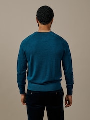 Aubin Green Burnham Merino V-Neck Jumper - Image 2 of 5