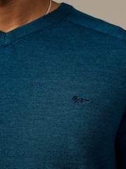 Aubin Green Burnham Merino V-Neck Jumper - Image 3 of 5