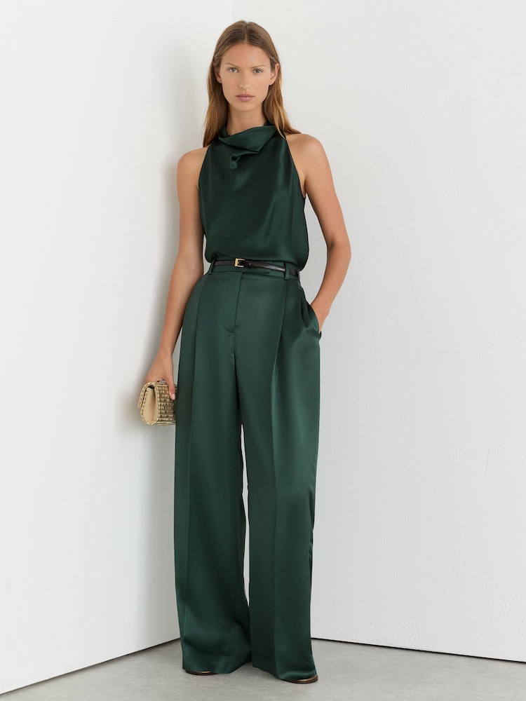Pantaloni a pieghe a gamba larga in raso Reiss Zadie - Immagine 1 di 7 Pantaloni a pieghe a gamba larga in raso Reiss Zadie - Immagine 1 di 7