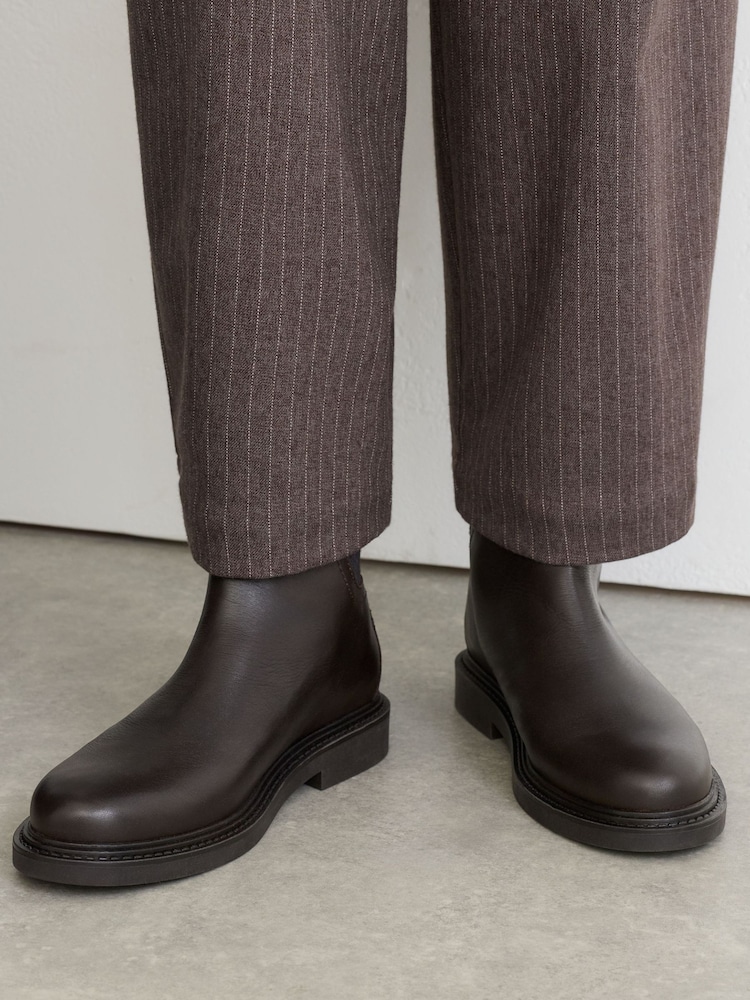 Reiss Chocolate Lennon Leather Flat Ankle Boots - Image 1 of 6 Reiss Chocolate Lennon Leather Flat Ankle Boots - Image 1 of 6