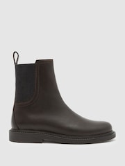 Reiss Chocolate Lennon Leather Flat Ankle Boots - Image 2 of 6