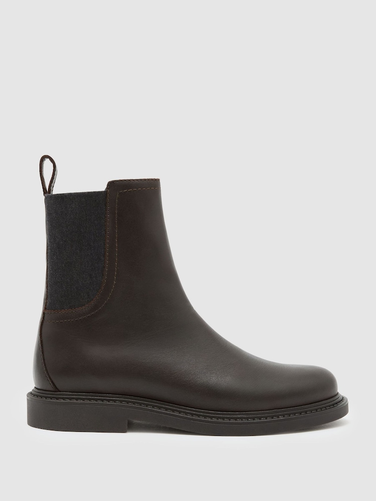 Reiss Chocolate Lennon Leather Flat Ankle Boots - Image 2 of 6 Reiss Chocolate Lennon Leather Flat Ankle Boots - Image 2 of 6