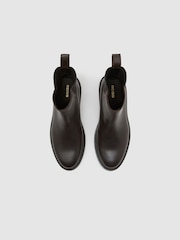 Reiss Chocolate Lennon Leather Flat Ankle Boots - Image 3 of 6