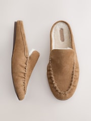 بني فاتح بني - Forever Comfort® Suede Leather Borg Lined Mules - صورة 1 من 7
