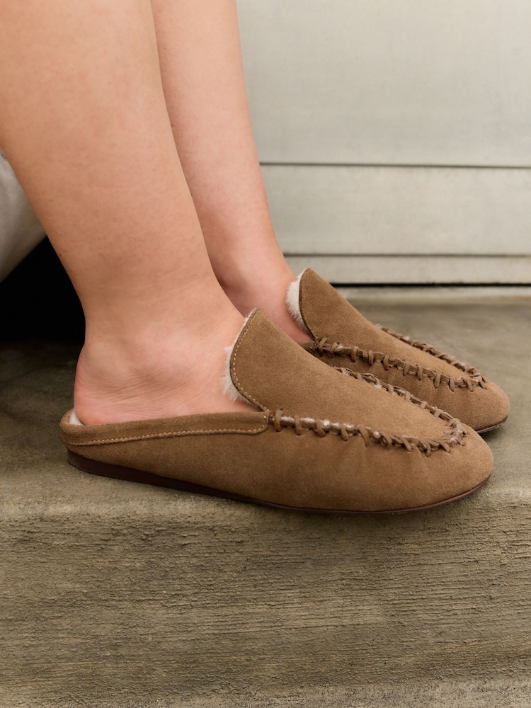 بني فاتح بني - Forever Comfort® Suede Leather Borg Lined Mules - صورة 2 من 7 بني فاتح بني - Forever Comfort® Suede Leather Borg Lined Mules - صورة 2 من 7
