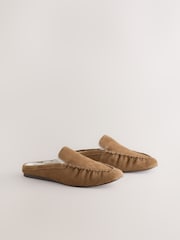 بني فاتح بني - Forever Comfort® Suede Leather Borg Lined Mules - صورة 4 من 7