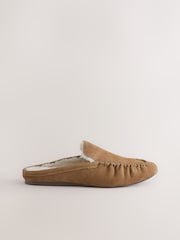 بني فاتح بني - Forever Comfort® Suede Leather Borg Lined Mules - صورة 5 من 7