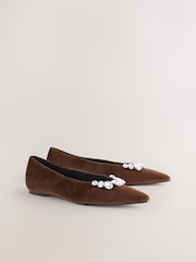Šokoladinis rudas - Forever Comfort® Jewelled Point Toe Ballet Shoes - 10 paveikslėlis iš 13