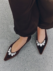 Šokoladinis rudas - Forever Comfort® Jewelled Point Toe Ballet Shoes - 2 paveikslėlis iš 13