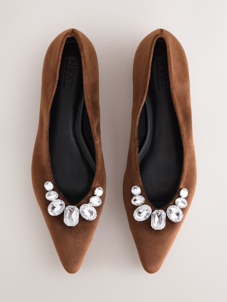 Chocolate Brown Forever Comfort® Jewelled Point Toe Ballet Shoes - Image 9 of 9 Chocolate Brown Forever Comfort® Jewelled Point Toe Ballet Shoes - Image 9 of 9