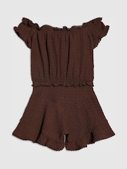 River Island Brown Bardot Crinkle Jersey Playsuit - Image 2 of 4