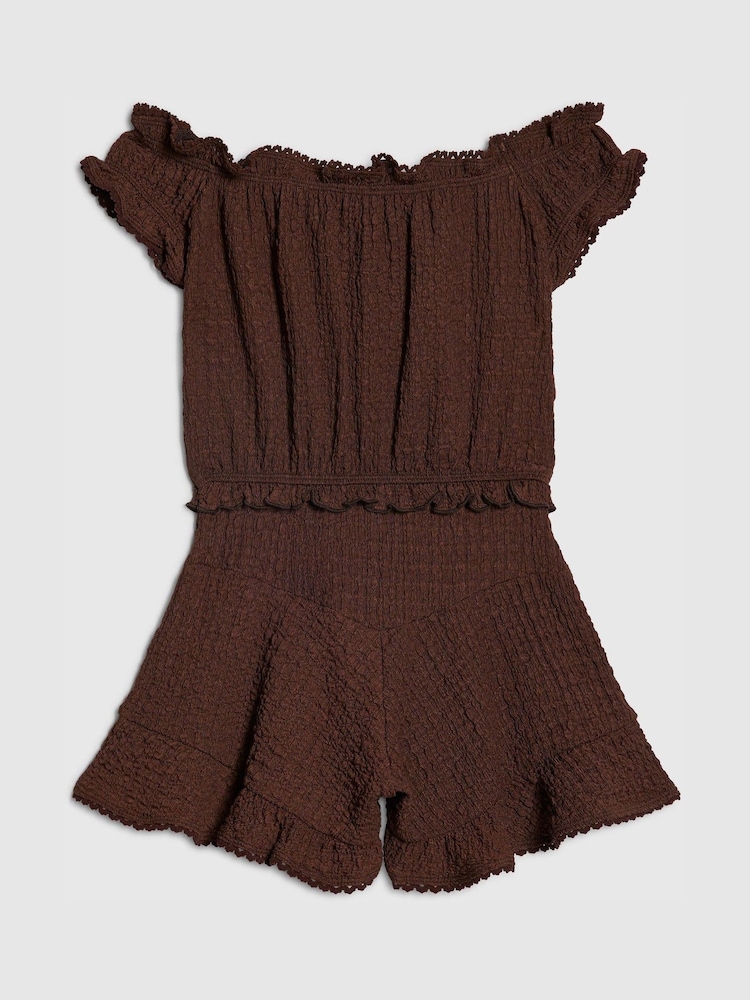 River Island Brown Bardot Crinkle Jersey Playsuit - Image 2 of 4