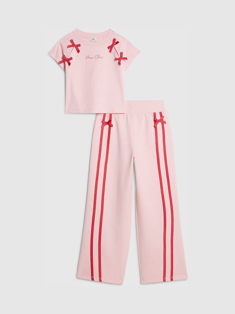 River Island Pink Bow T-Shirt & Joggers Set - Image 1 of 5 River Island Pink Bow T-Shirt & Joggers Set - Image 1 of 5