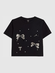 River Island Black Bow Charm T-Shirt - Image 1 of 4