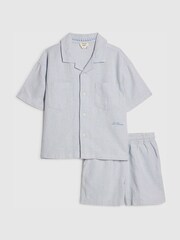 River Island Blue Long Sleeve Linen Shirt & Shorts Set - Image 1 of 5