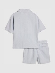 River Island Blue Long Sleeve Linen Shirt & Shorts Set - Image 3 of 5