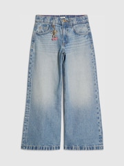 River Island Blue Wide Fit Mid Wash Pull On Jeans - Image 1 of 4