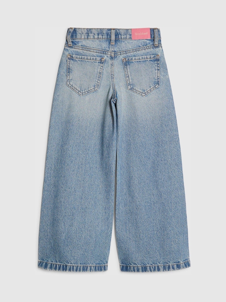 River Island Blue Wide Fit Mid Wash Pull On Jeans - Image 2 of 4 River Island Blue Wide Fit Mid Wash Pull On Jeans - Image 2 of 4