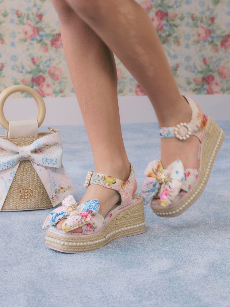 River Island Pink Broderie Bow Wedge Heels - Image 1 of 5