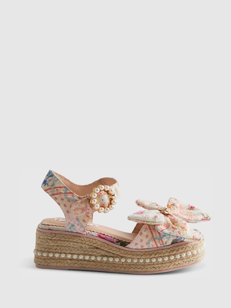 River Island Pink Broderie Bow Wedge Heels - Image 2 of 5