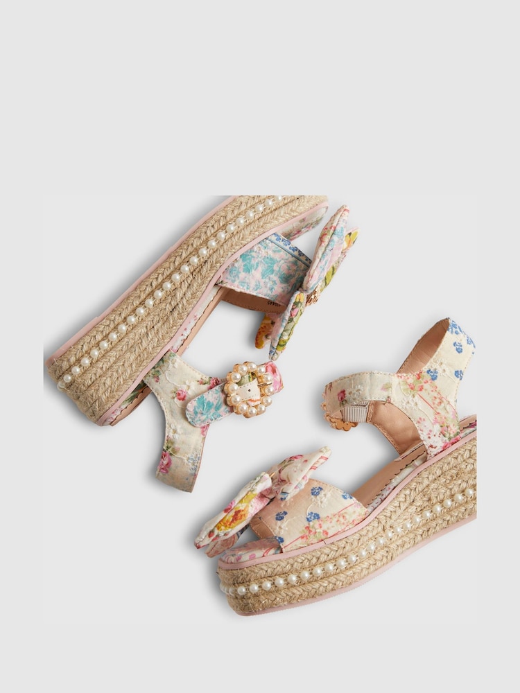 River Island Pink Broderie Bow Wedge Heels - Image 5 of 5