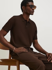 River Island Brown Slim Fit Essential Knitted Polo Shirt - Image 1 of 4