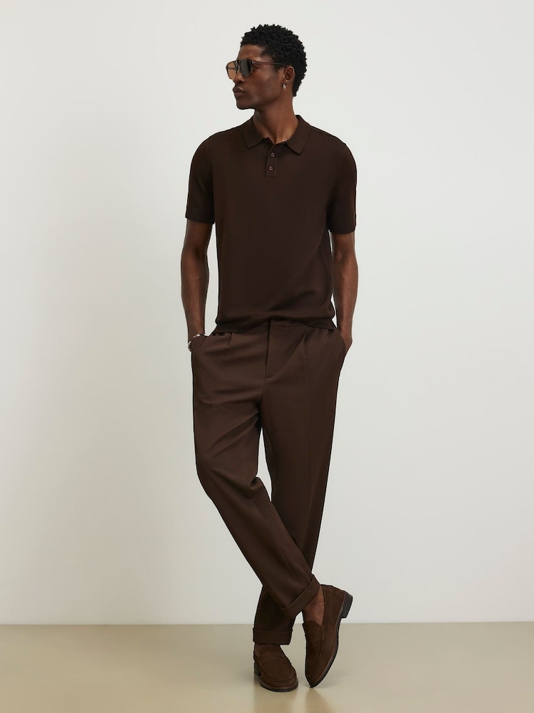 River Island Brown Slim Fit Essential Knitted Polo Shirt - Image 2 of 4 River Island Brown Slim Fit Essential Knitted Polo Shirt - Image 2 of 4