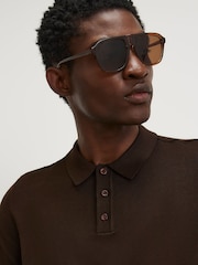 River Island Brown Slim Fit Essential Knitted Polo Shirt - Image 4 of 4