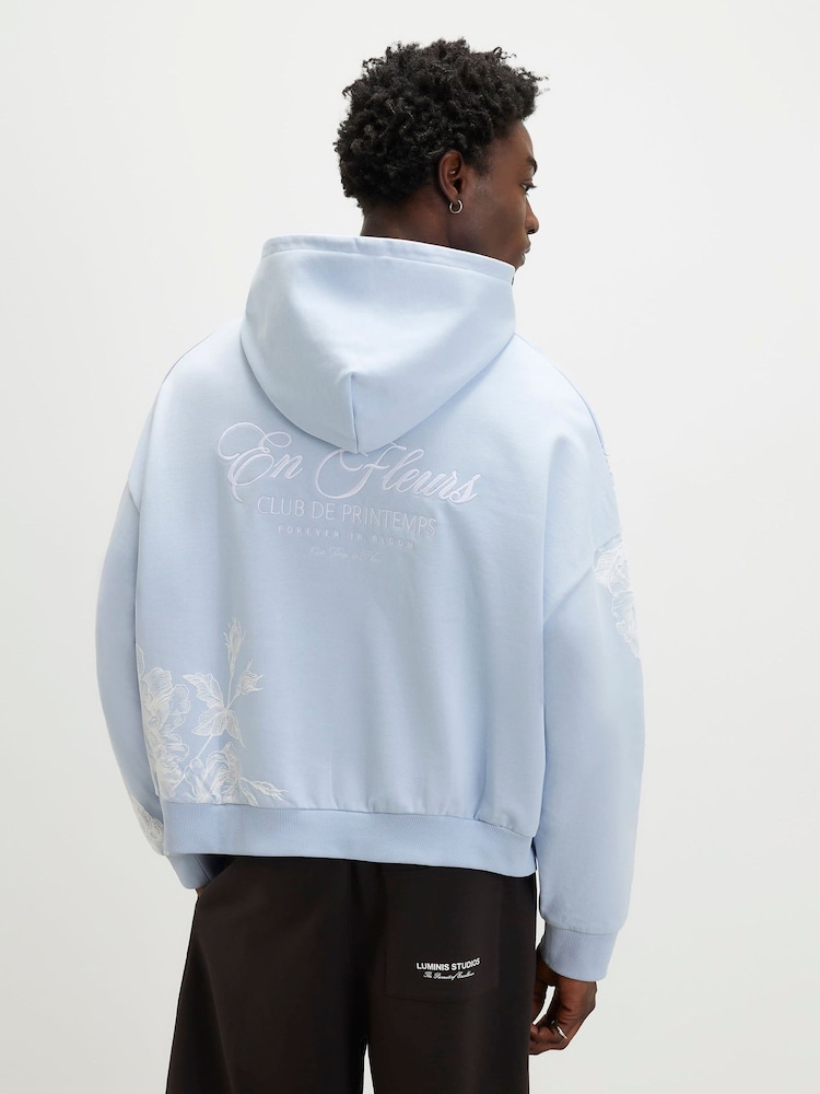 River Island Blue Oversized Floral Cabbages & Roses Hoodie - Image 2 of 4