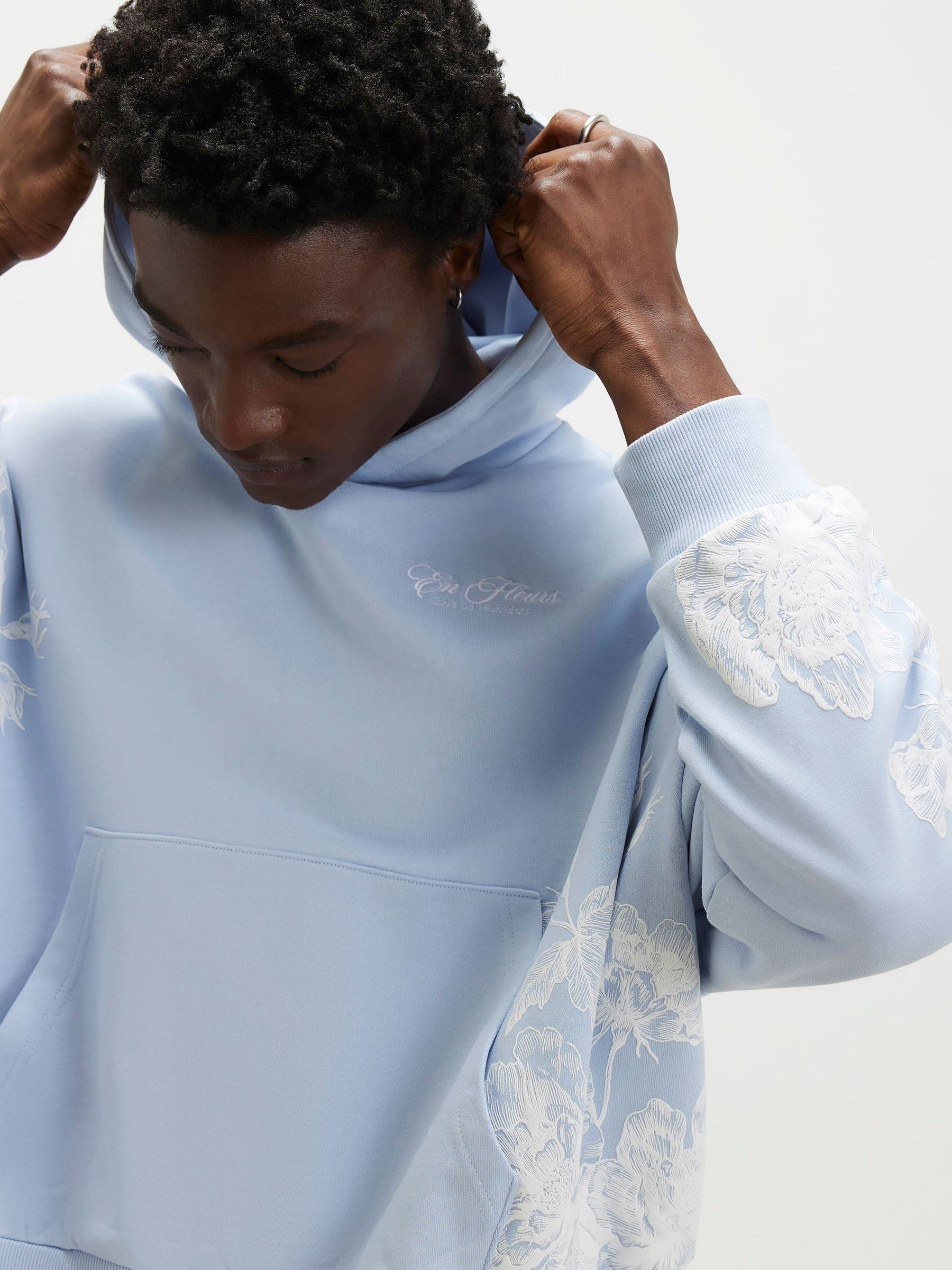 Buy River Island Blue Oversized Floral Cabbages & Roses Hoodie