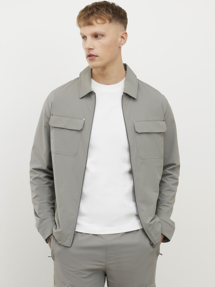 River Island Grey Muscle Fit Stretch Shacket - Image 1 of 4