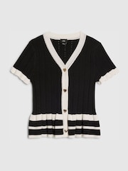 River Island Black Stripe Peplum Polo Cardigan - Image 1 of 4