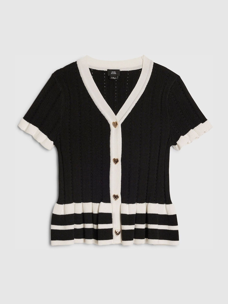 River Island Black Stripe Peplum Polo Cardigan - Image 1 of 4