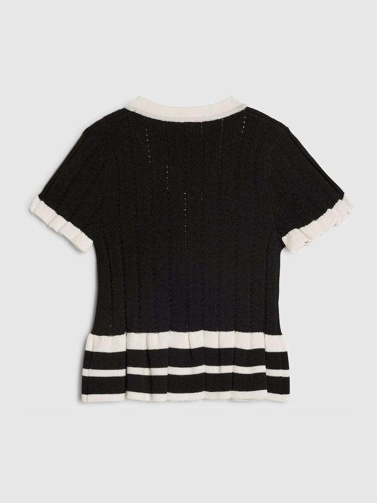 River Island Black Stripe Peplum Polo Cardigan - Image 4 of 4