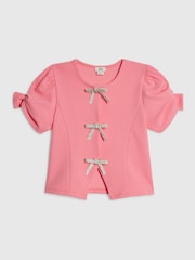River Island Pink Scuba Crepe Puff Sleeve Top - Image 1 of 4
