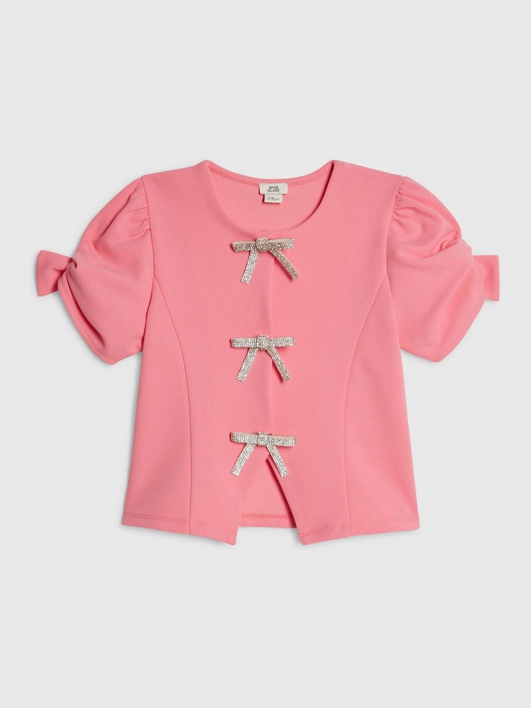 River Island Pink Scuba Crepe Puff Sleeve Top - Image 1 of 4