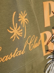 River Island Green Oversized Palm Beach Graphic T-Shirt & Shorts Set - Image 4 of 4