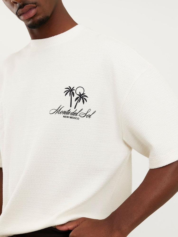 River Island Cream Oversized Texture Palm Patch T-Shirt - Image 4 of 4