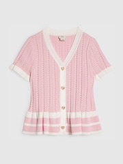 River Island Pink Stripe Peplum Polo Cardigan - Image 1 of 4