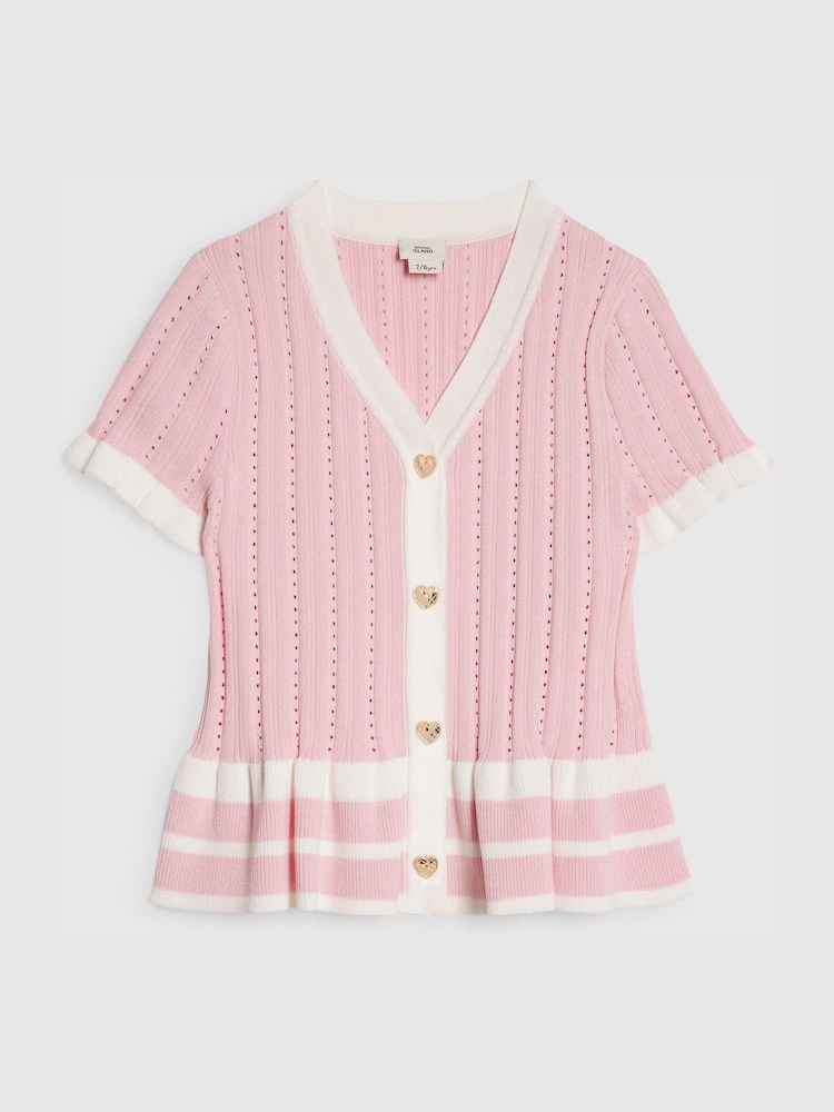 River Island Pink Stripe Peplum Polo Cardigan - Image 1 of 4